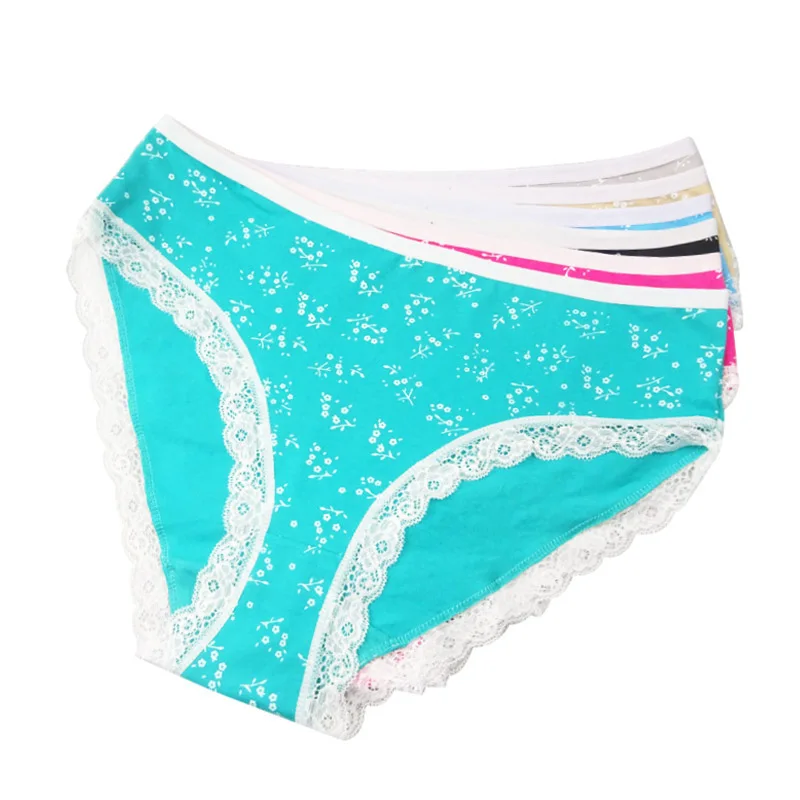 6 Pcs / Lot Sexy Lace Plus Size Women Panties Printed Cotton Ladies