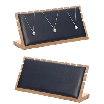 

2x Solid Bamboo Wood Jewelry Display Stand Necklace Showcase Holder Pendant, Long Chain Handing Organizer (Necklace Board)