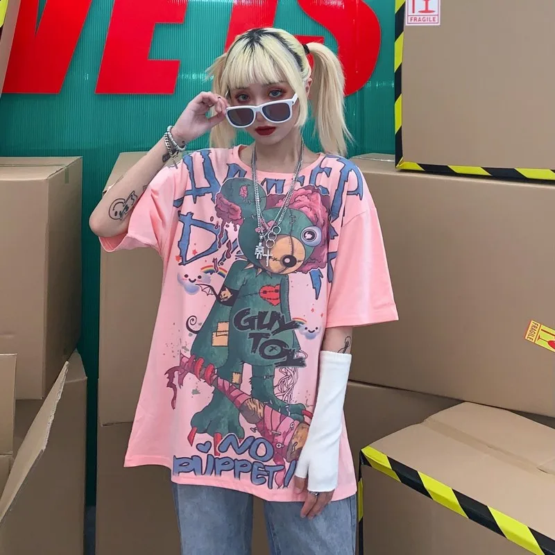 

NiceMix cartoon tiktok clothes t shirt streetwear women clothing graphic tops 2020 Korean summer new o-neck preppy tshirt