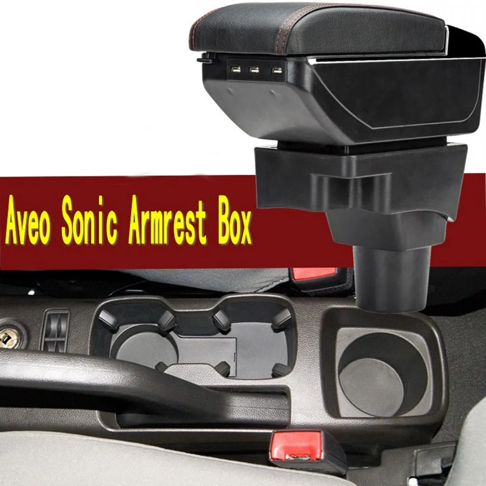 

Armrest box For Chevrolet Sonic/Aveo 2012-2018 Center Centre Console Storage Box USB Charging ashtray with