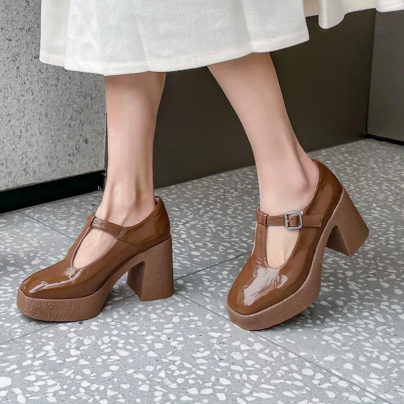Brown Platform Mary Jane Heels | Brown Chunky Heels Women | Brown High  Chunky Heels - Pumps - Aliexpress