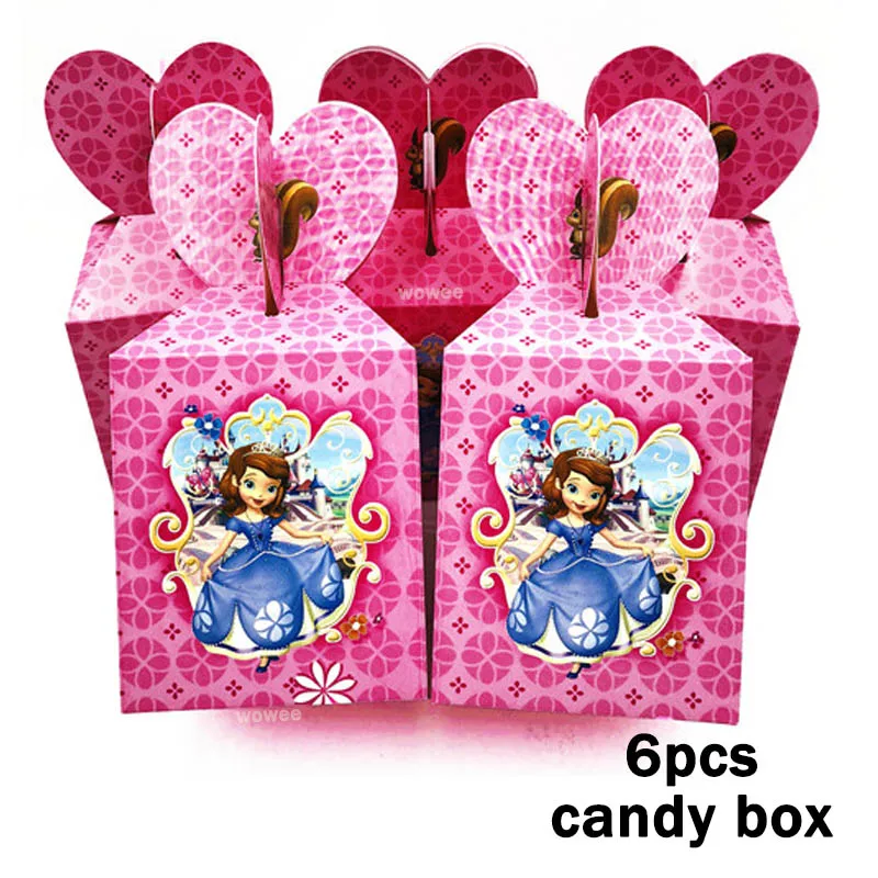 6pc Candy Box 10 шт. 7 дюймов Принцесса София мультфильм шаблон тематические бумажные вечерние тарелки София Дети День рождения ребенок душ декоративные тарелки - Цвет: 6pc Candy Box