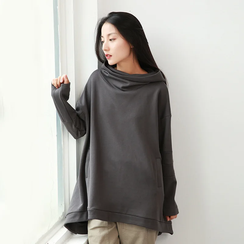 MEVGOHOT Autumn Thick Woman Solid All-match Oversize Hoodies Plus Size Winter Terry Hat Irregular Loose Sweatshirt HD1087
