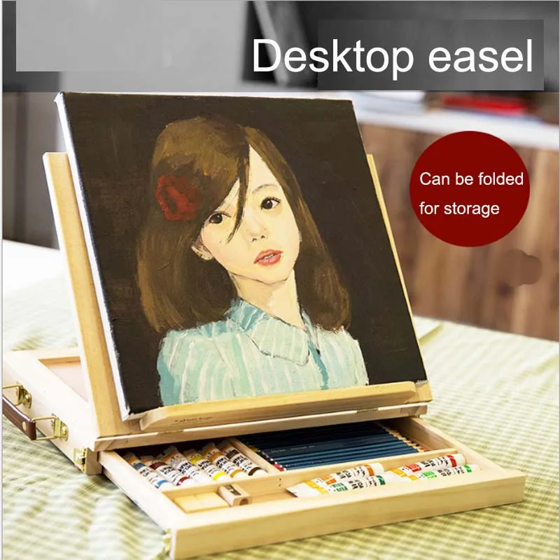 

8K Desktop easel Sketchpad Wooden drawer folding Portable watercolor easel Oil painting box Sketch sketching board