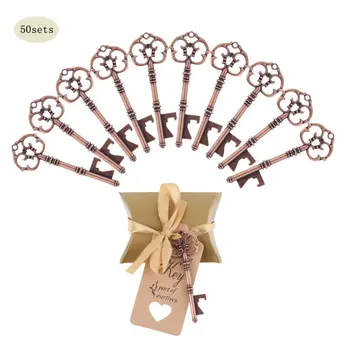 

50 Sets Wedding Party Key Bottle Opener with Tag Paper Candy Bag Souvenir Gifts H4GD