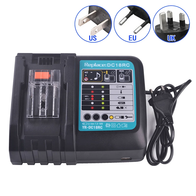 Быстрое зарядное устройство для Makita BL1830 BL1430 BL1850 BL1860 7,2-18 V 3A без экрана водонепроницаемый и влагостойкий