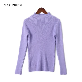 

BIAORUINA 8 Colors Women's Solid All-match Slim Stretch Turtleneck Sweater Female Basic Casual Classic Pullover New Arrival