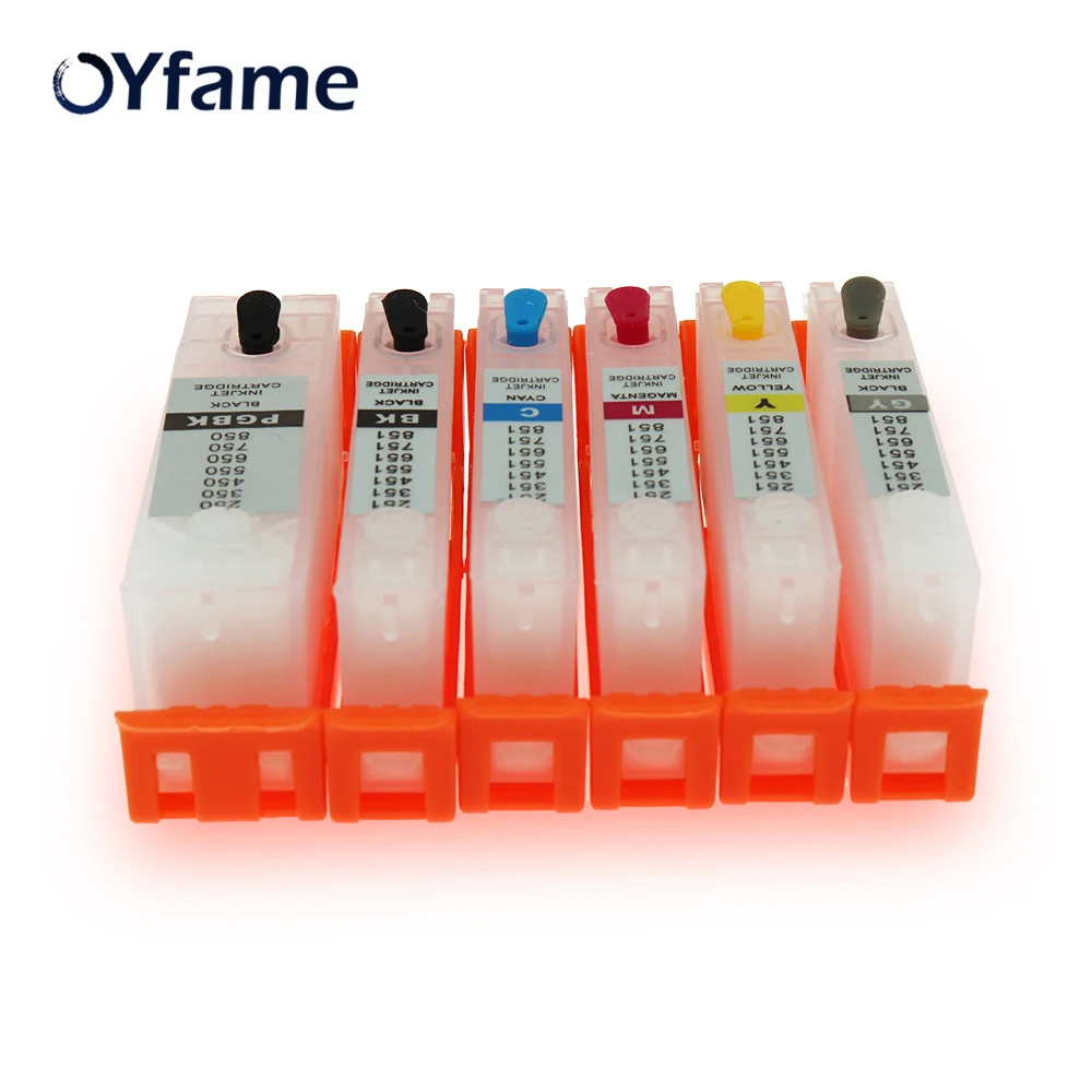 OYfame 6 шт. PGI-250 CLI251 перезаправляемый чернильный картридж с чипом АРК для Canon MG6320 MG7120