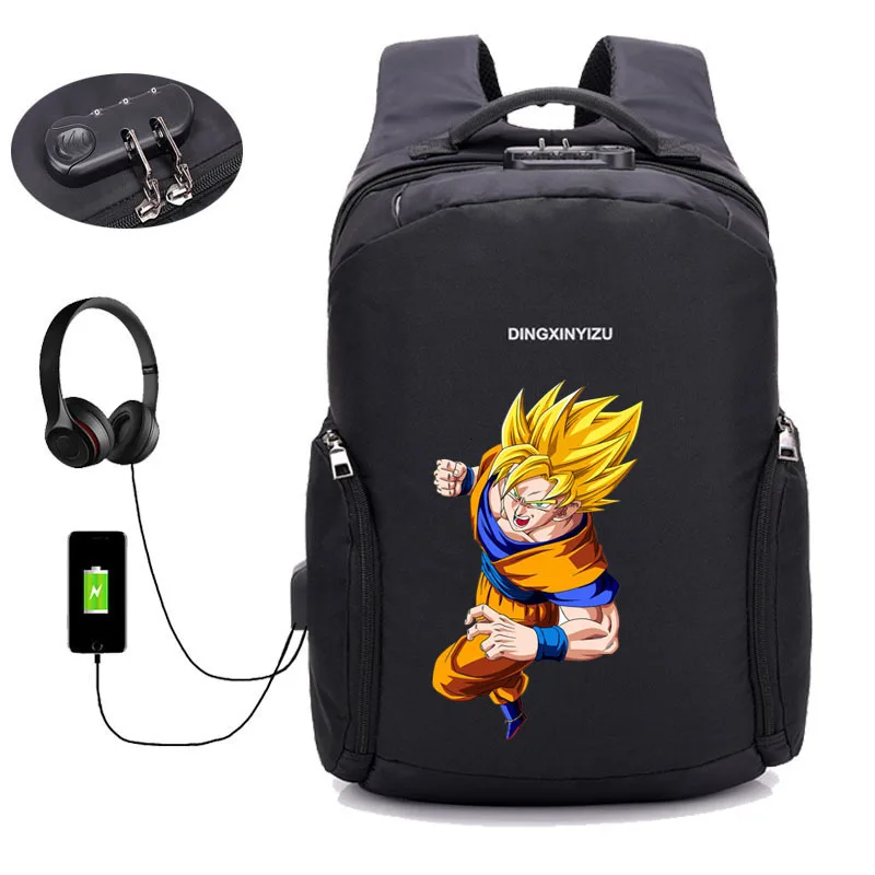 21 anime Dragon Ball Z backpack USB Charge Computer Backpacks Anti-theft bag student book Bags teenagers men women Travel backpack - Цвет: 21