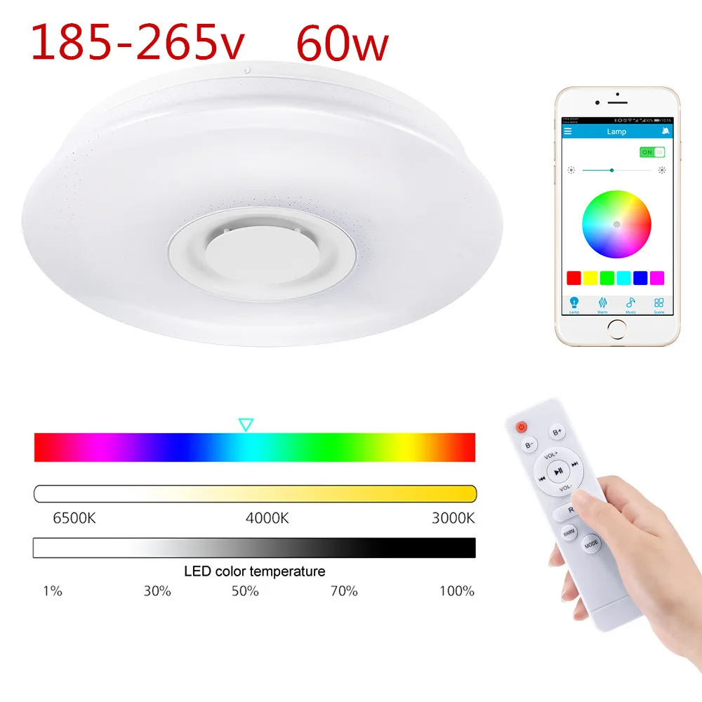 60w Музыка светодиодный Потолочные светильники RGB приложение и потолочный с дистанционным управлением лампы Спальня 36/60W Гостиная Рождественский декоративный Домашний Светильник - Цвет корпуса: 60w