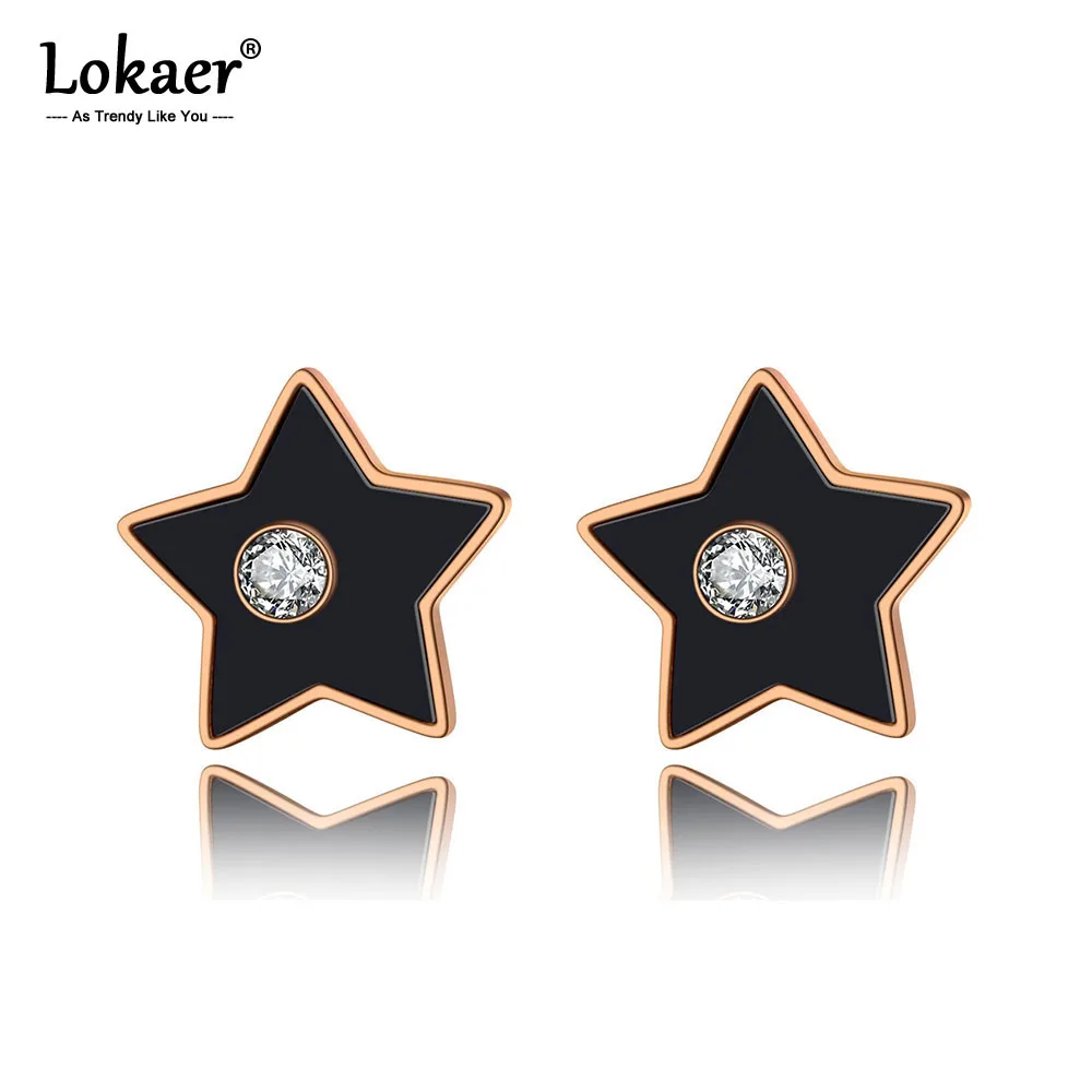 Lokaer, трендовые, нержавеющая сталь, черные, акриловые, звезда, свадебные серьги для женщин, розовое золото, CZ Кристалл, серьги-гвоздики, ювелирное изделие E19251
