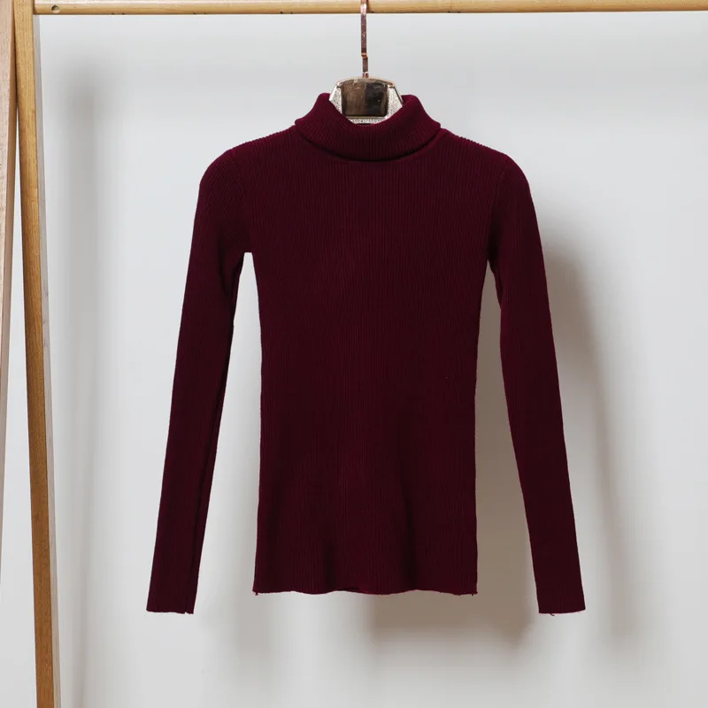 Высокое качество осень зима теплый женский свитер Толстая водолазка; свитер модный вязаный край женский джемпер Топ - Цвет: Dark Red