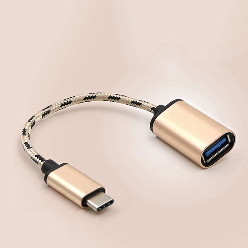 Высококачественный плетеный кабель type-C USB 3,1 папа-USB 2,0 мама адаптер OTG кабель type C OTG кабель адаптер 16,5 см золото