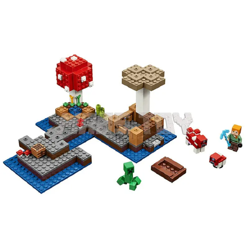The Mushroom Island Building Blocks With Alex Cow Action Figures Compatible 21129 My World Brick Set Gifts Toys