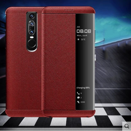 Роскошный чехол из натуральной кожи для huawei mate RS с окошком для экрана, умный флип-чехол для huawei mate RS Porsche, дизайнерский чехол - Цвет: Красный
