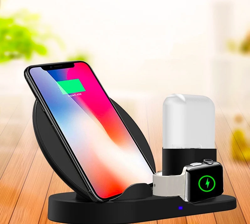 3 в 1 телефон Быстрая зарядка коврик для iPhone X XR Xs Smasung Plus переносное Беспроводное зарядное устройство для Apple Watch 4 3 2 1 для Airpods1 2
