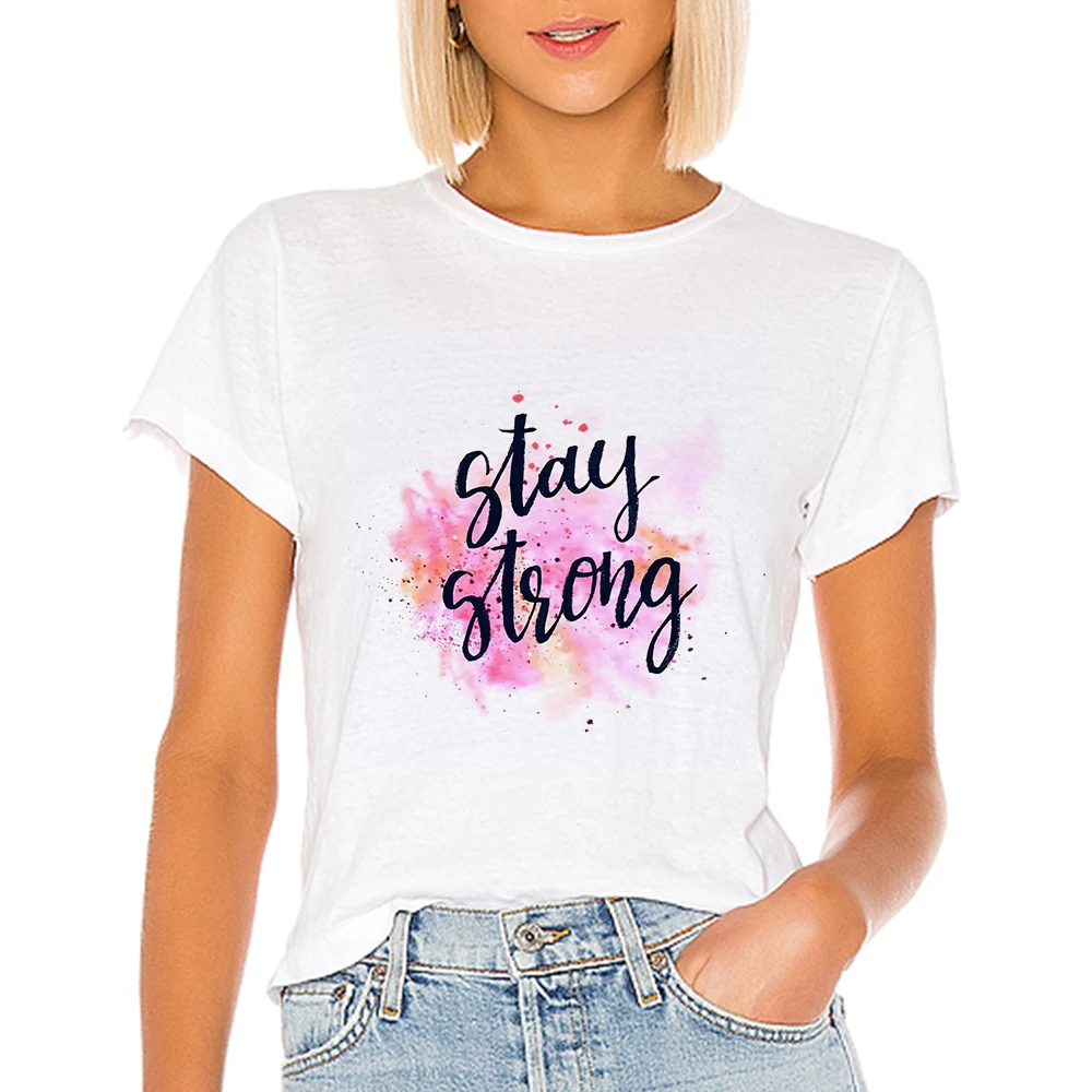 Футболка женская универсальная с надписью Stay Strong Vogue модная тенниска в стиле
