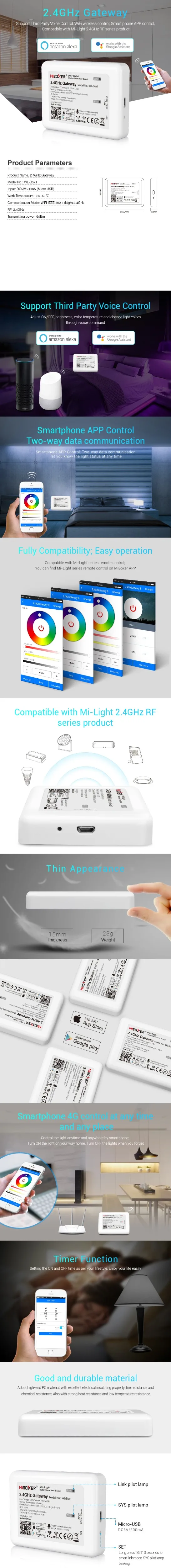 MiBoxer WiFi WL-Box1 светодиодный контроллер умный ночной Светильник 2,4G беспроводной WiFi RGB для Mi светильник RGBW WW светодиодный светильник полосы s