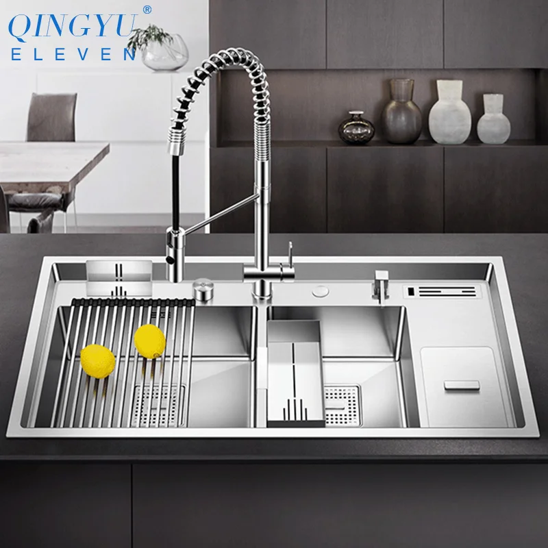 New Designer Luxury Large Double 2 Bowl Kitchen Hand Made Stainless Steel Sink 