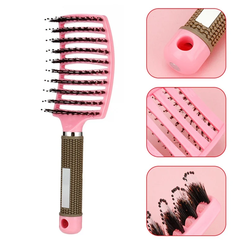 Salon Professional Bristle& Nylon Hairbrush Scalp Massage Comb Wet Hair Brush Curved Bristle Hair Clean Straight Comb