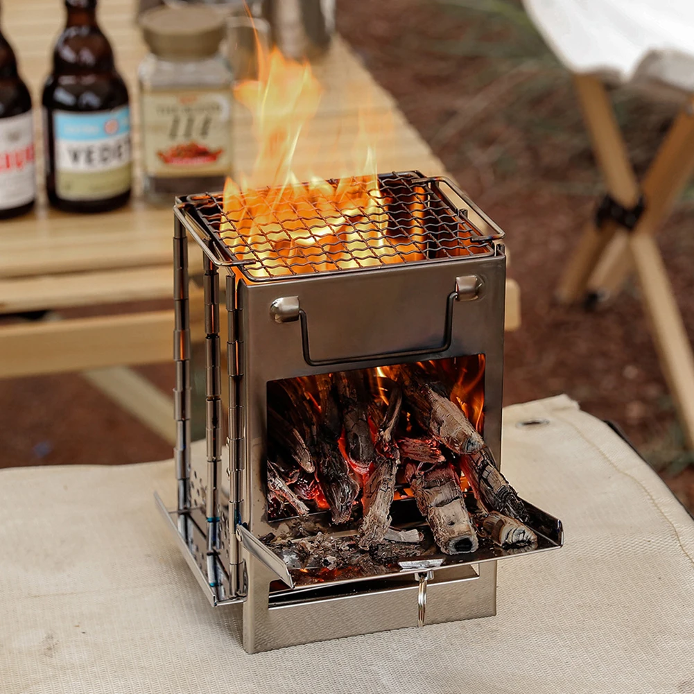Mini Outdoor Firewood Stove Portable Camping Picnic BBQ Travel Folding Stainless  Steel Wood Stove Charcoal Cooking Grill - AliExpress