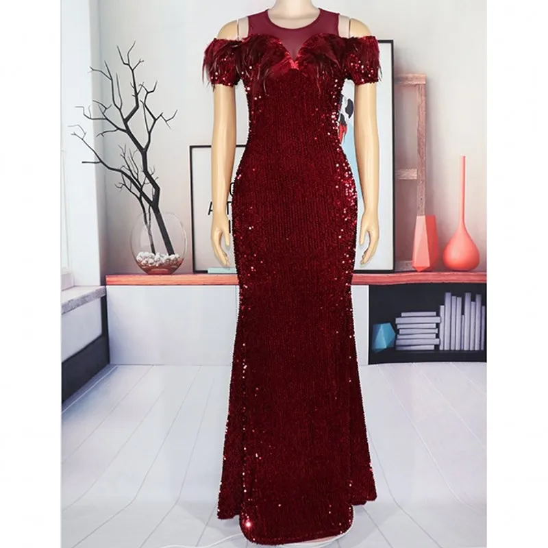 Африканские платья для женщин 2020 африканские Горячие блестки тонкое платье