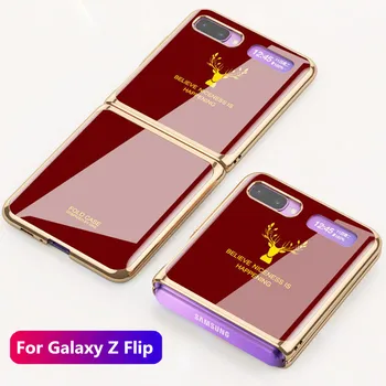 

For Samsung Galaxy Z Flip Case Luxury Plating Pattern Flod Tempered Glass Hard Cover For Samsung F7000 F700F CZ flip apa