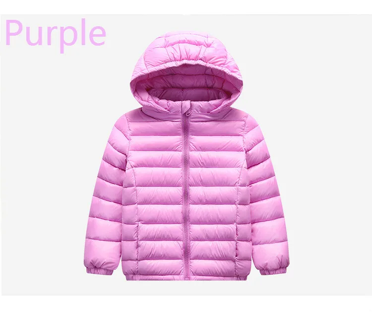 Детская куртка, верхняя одежда осеннее теплое пуховое пальто с капюшоном для мальчиков и девочек Подростковая парка детская зимняя куртка размер от 2 до 13 лет - Цвет: purple