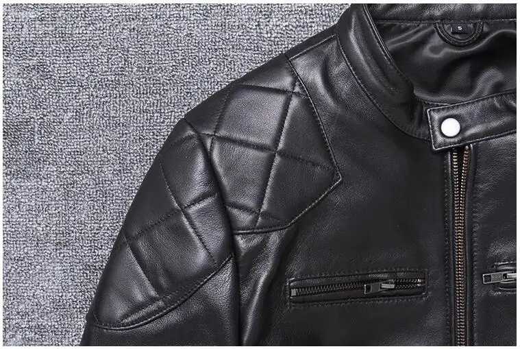 Black Men Slim Fit Biker's Leather Jacket Plus Size XXXXXL Genuine Sheepskin Russian Autumn Motorcycle Leather Coat