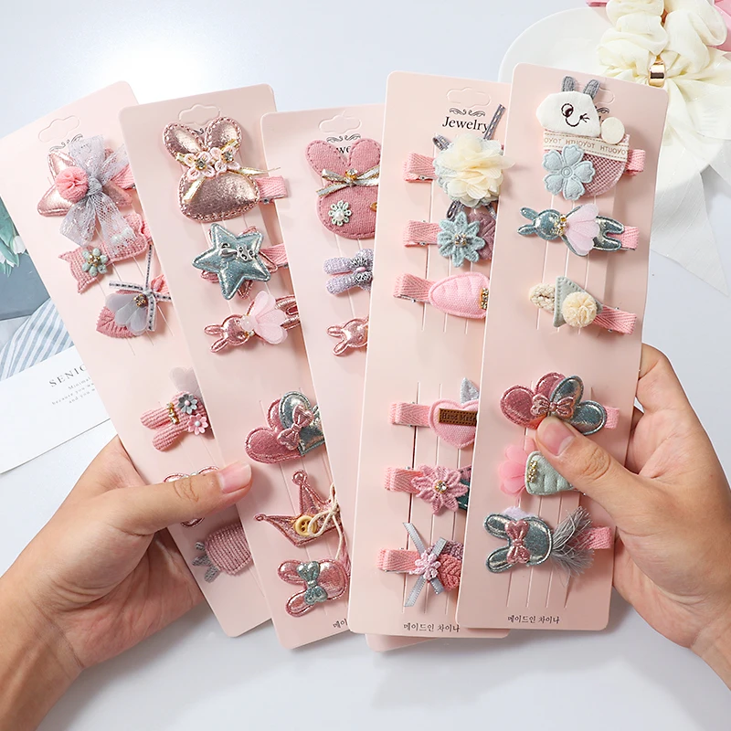 

6-piece children's hairpin set Korean version cute baby cartoon headdress hairpin girl's fabric hairpin girl hair accessories