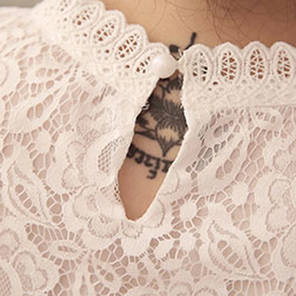 CHAMSGEND Lace Sexy Blouses Women Fashion Crochet Flower Blouses Elegant Loose Long Sleeve Tops Female Ladies 1030