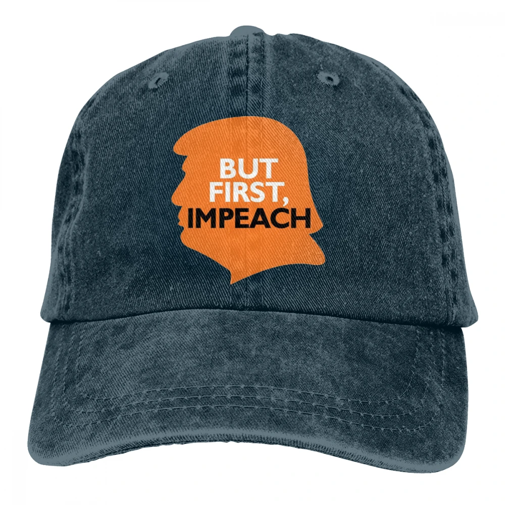Но первый импичмент Casquette черный унисекс Мужские Женские джинсовые бейсболка с ремешком кепки Регулируемый Гольф папа шляпа