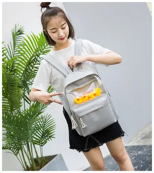 

Cute Canvas Women Backpack Transparent Children Packbags Duck Toy Shoulder Bag Teenager Girl Schoolbag Backpack Rucksack 2019