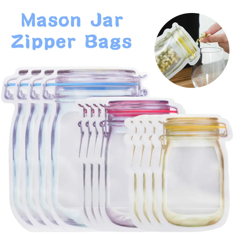 Бренд 3 шт Mason Jar сумки на молнии Многоразовые закуски Saver мешок Герметичный герметизирующий пакет еды сэндвич сумки для хранения для путешествий