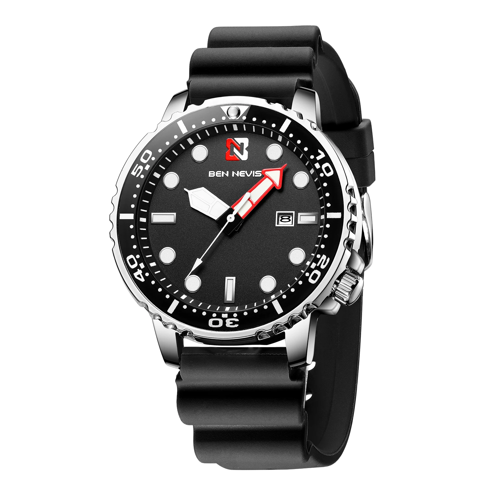 Ben Nevis Men's Watches Fashion Analog Quartz Watch With Date Military Watch Waterproof Silicone Rubber Strap Wristwatch For Man