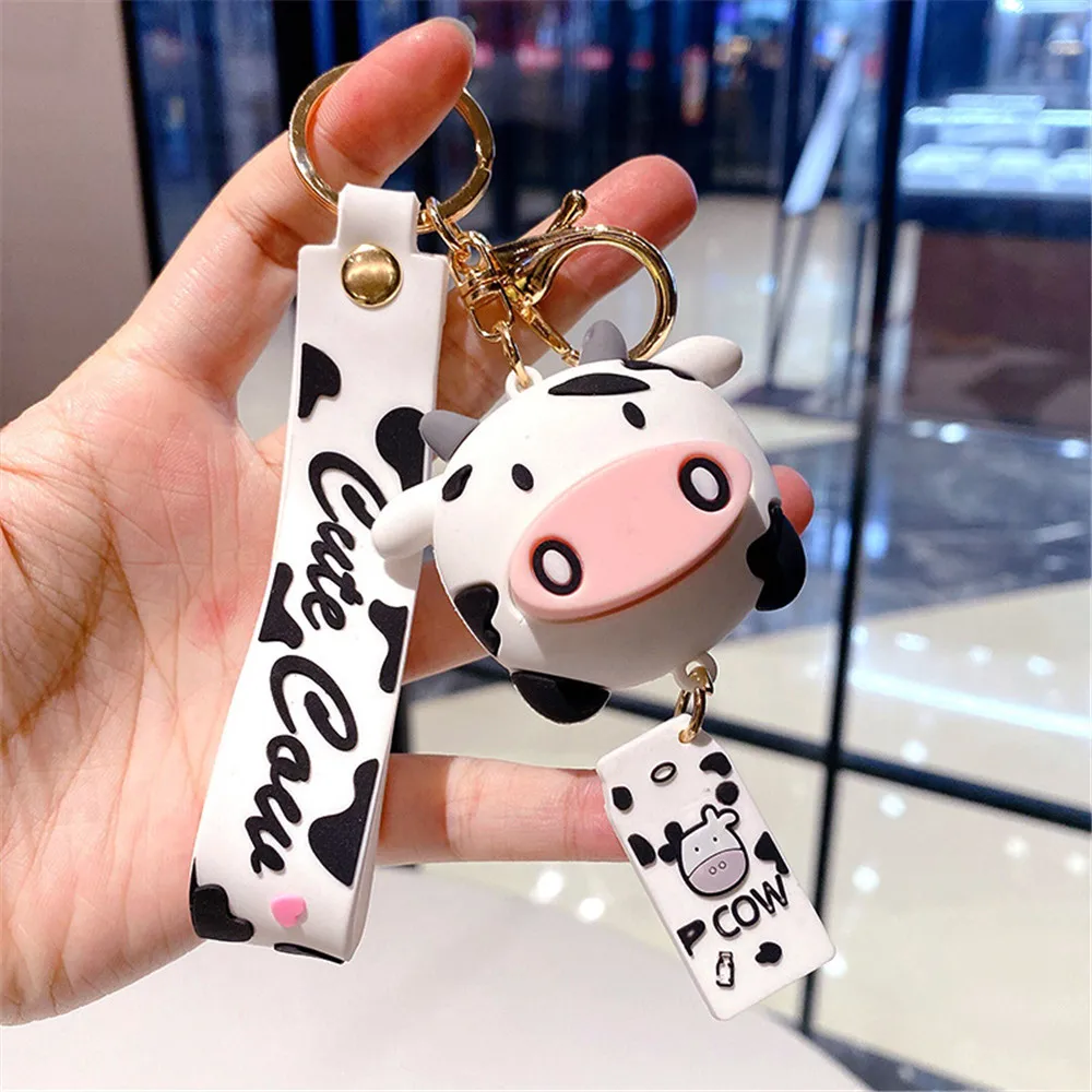 2021 Cartoon Cute Cow Silicone Key Ring Bag Pendant Creative Animal Keychain Personality High Quality Chains | Украшения и