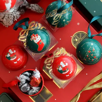 

1PC Christmas Roundness Iron Gift Boxes Christmas Tree Decoration Box Party Favors Candy Tea Cracker Packing Case Party Gifts