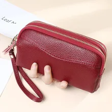 

Women's Genuine Leather Wristlet Clutch Cell Phone Wallet Purse Cosmetic Organizer Pocket Handbag with Double Zippers for Women