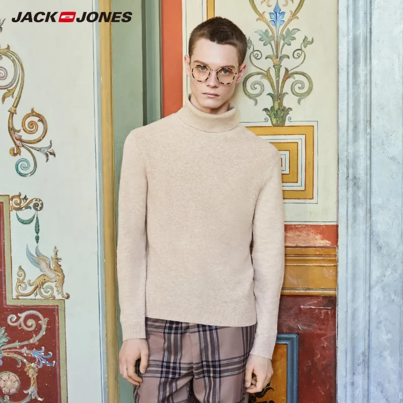 CARAMEL JackJones Мужской умный Повседневный свитер с длинными рукавами и высоким воротником 219324520 - Цвет: CARAMEL