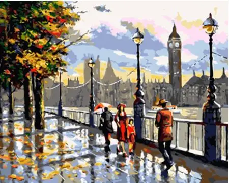 Изображение par numéros ville paysage acrylique dessin toile фото pluie pour adultes décoration de la House cadeau