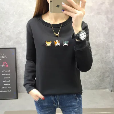 Style 18 Осенне-зимний бархатный свитер для женщин, Свободный топ с длинными рукавами и круглым вырезом с рисунком медведя из мультфильма, студенческий свитер для женщин - Цвет: Style 18