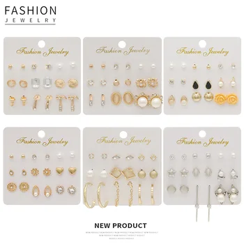 

Europe and the United States cross-border hot sale inlaid crystal opal flower pearl earrings trend punk multi-set earrings