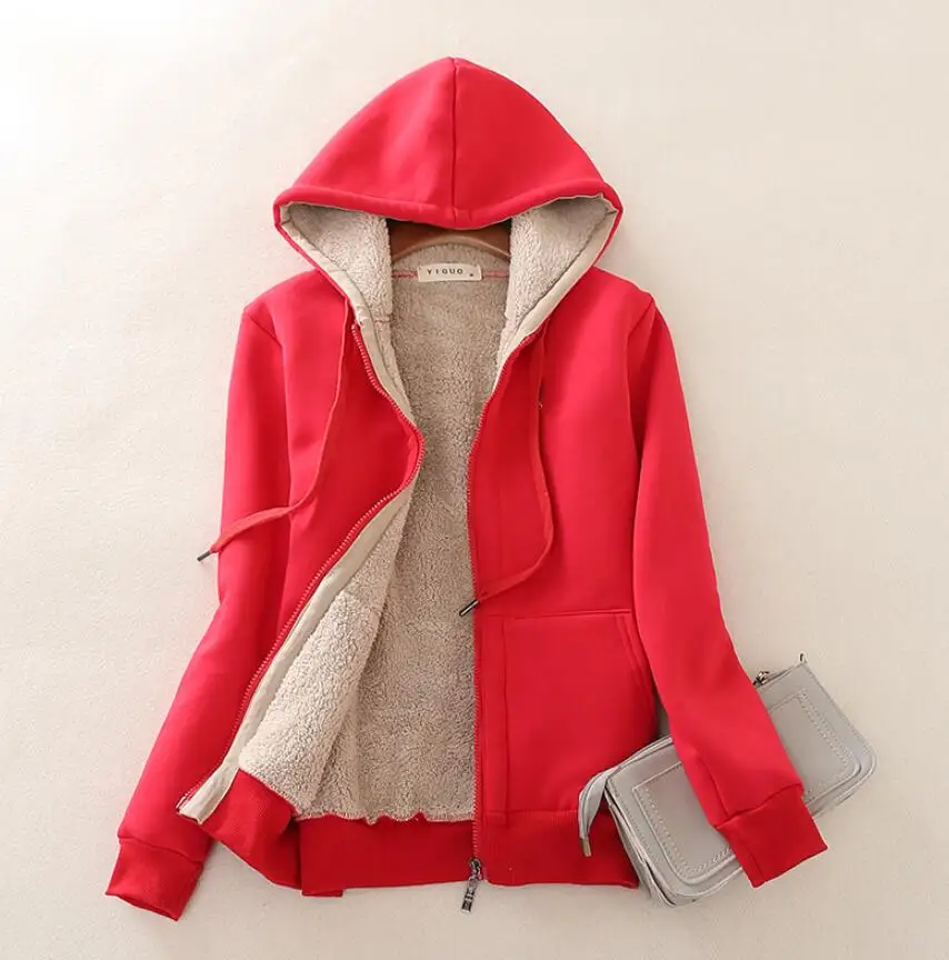 Женское кашемировое зимнее теплое пальто, Базовая куртка, модная, плюс кашемир ягненка, женское теплое пальто с капюшоном, женская зимняя куртка, плюс размер - Цвет: Красный