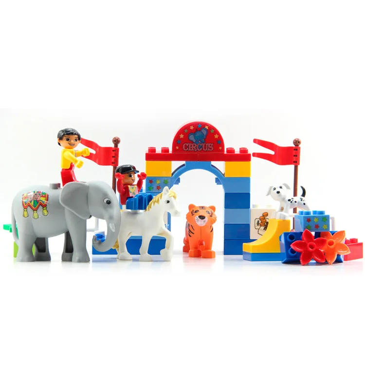 Большие строительные блоки маленький цирк тигр Лев слон семейный подарок для
