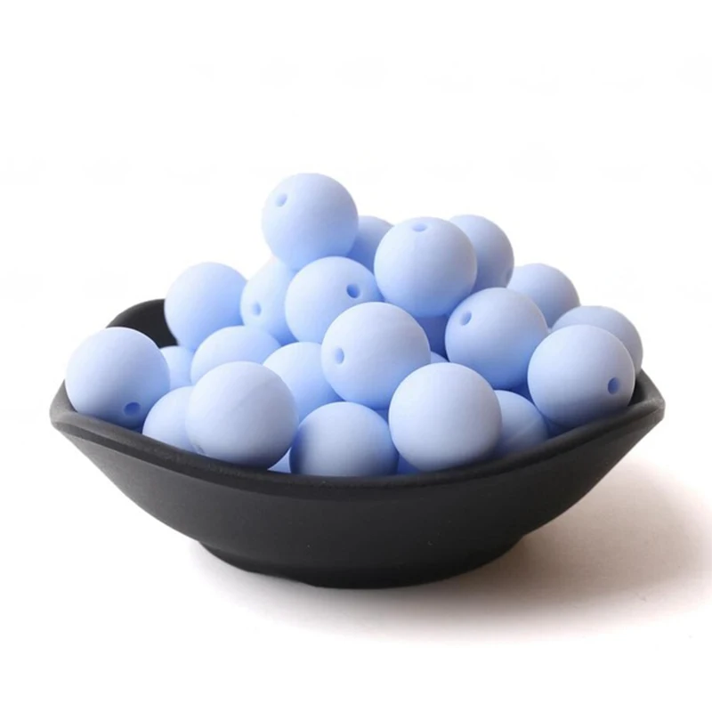 candy blue 9 мм, 50 шт., силиконовые бусины, детский прорезыватель, круглый жемчуг, сделай сам, жевательный, красочный, Прорезыватель зубов, BPA бесплатно, ювелирное изделие, детская игрушка, цепочка для соски - Цвет: candy blue