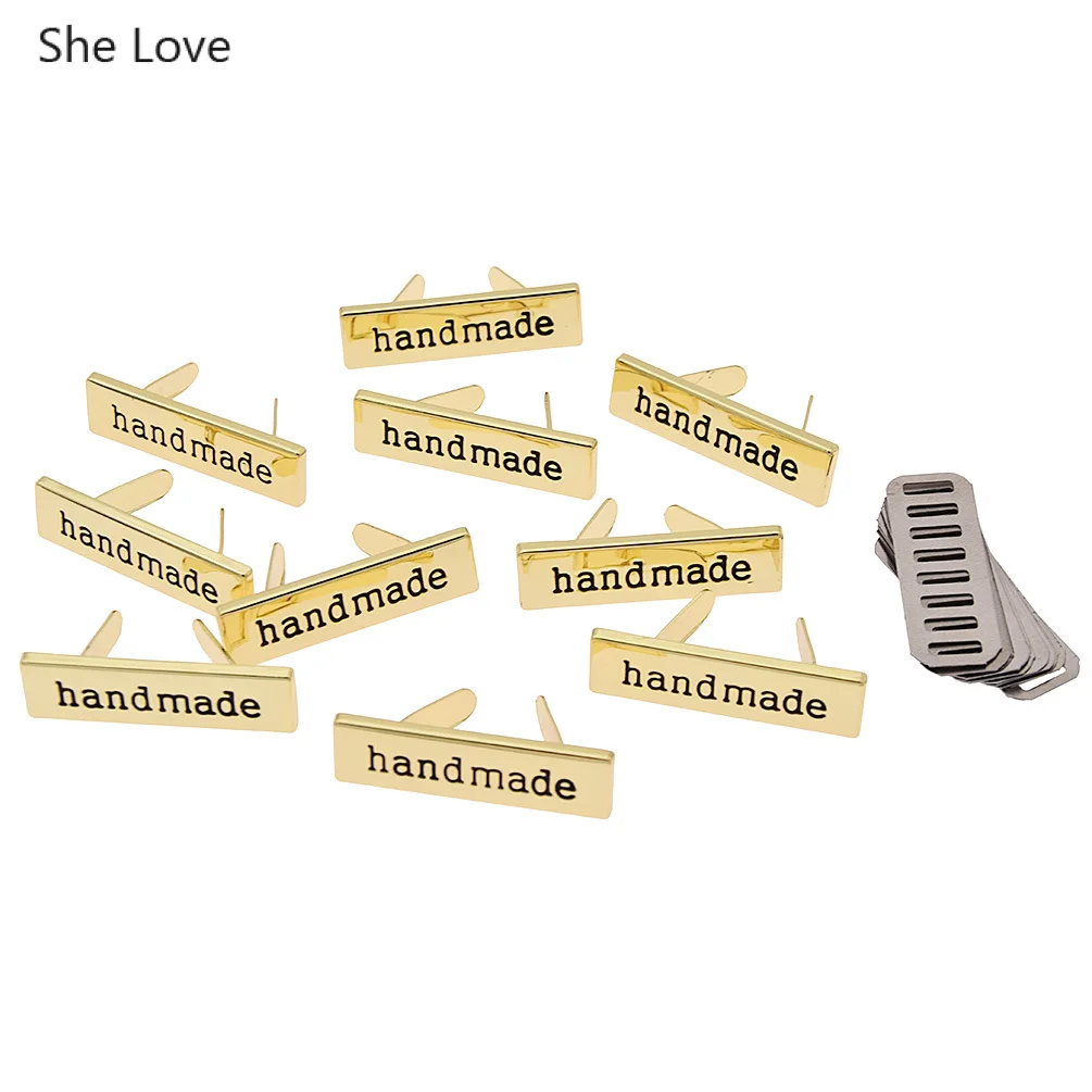Light gold She Love 10 шт. розовое золото цвет прямоугольной формы металлические декоративные наклейки ручной работы для одежды сумки ручной работы ярлыки с надписью - Цвет: Light gold