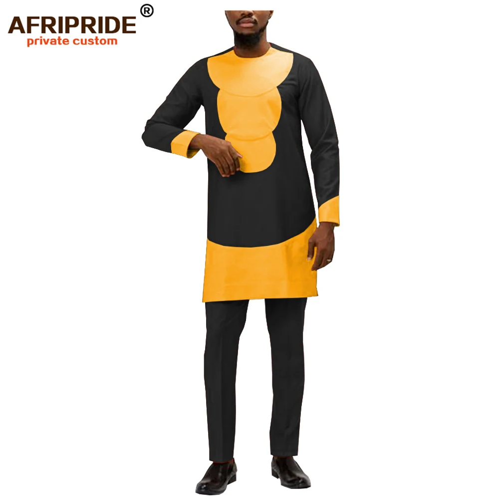 Africa ankara, весенне-осенние штаны, комплект для мужчин, AFRIPRIDE, длинный рукав, тянется по бокам, Раздельный топ+ штаны, Мужской Хлопковый комплект A1916009