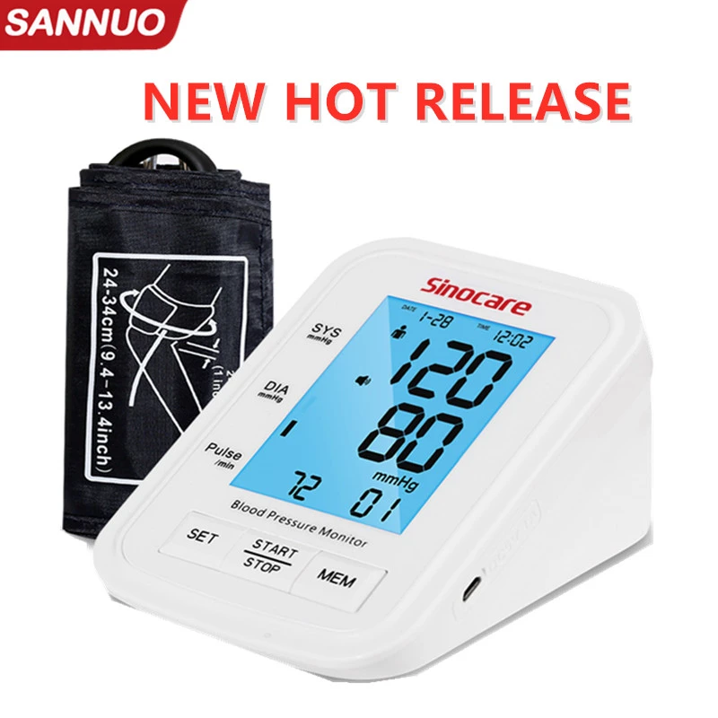 Sinocare Blood Pressure Monitor Tensiometer Upper Arm Automatic Digital Bp Machine Pulse Heart Rate Meter 3 Color Lcd Display Blood Pressure Aliexpress