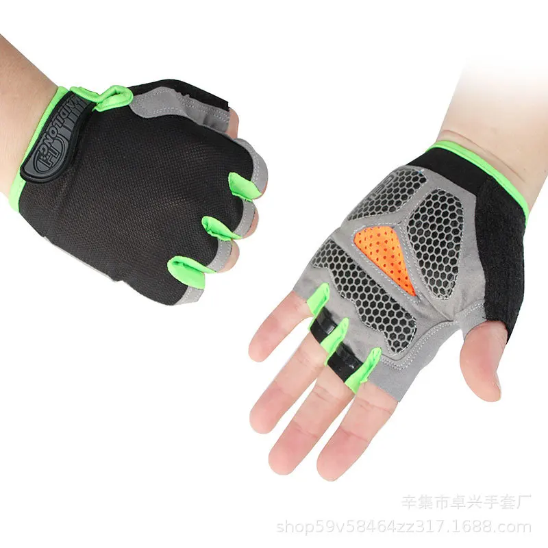 black with green Перчатки с открытыми пальцами, спортивные, для фитнеса, для верховой езды, перчатки для горного велосипеда, амортизирующие, Нескользящие, дышащие, перчатки для верховой езды - Цвет: black with green