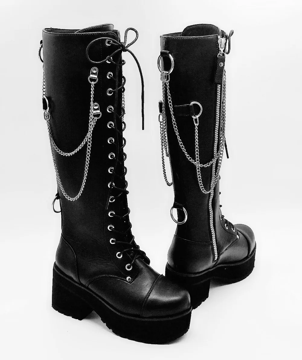 Women-Black-8cm-Knee-High-Platform-Chain-Punk-Boots-Japanese-Style-Lolita-Lace-Up-Princess-Uniform-Winter-Boots-6